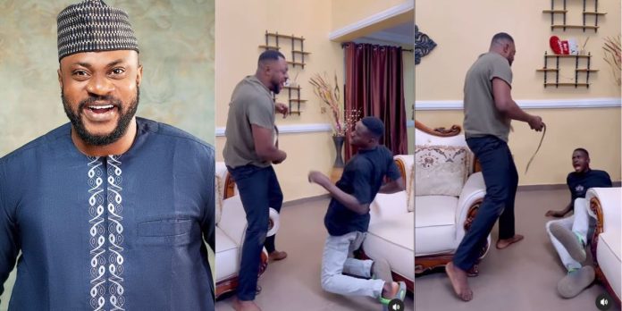 Reactions-as-Odunlade-Adekola-mercilessly-beats-junior-colleague-with-belt-on-movie-set-Video-696x348